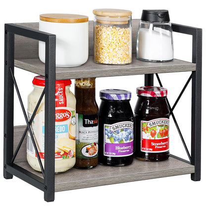 Giikin Countertop Shelf Organizer, 2 Tier Kitchen Spice Rack for Countertop, Wood Coffee Counter Shelf for Home, Particle Board and Metal, Grey, Small