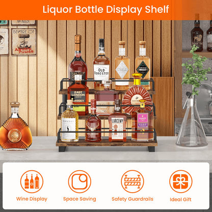 Homode Liquor Bottle Display Shelf, Coffee Syrup Rack Organizer, 3 Tier Wine Rack Countertop, Home Retro Bar Shelf Stand Holder for Liquor Whiskey Spirits, Mini Bar, Liquor Cabinet, Rustic Brown
