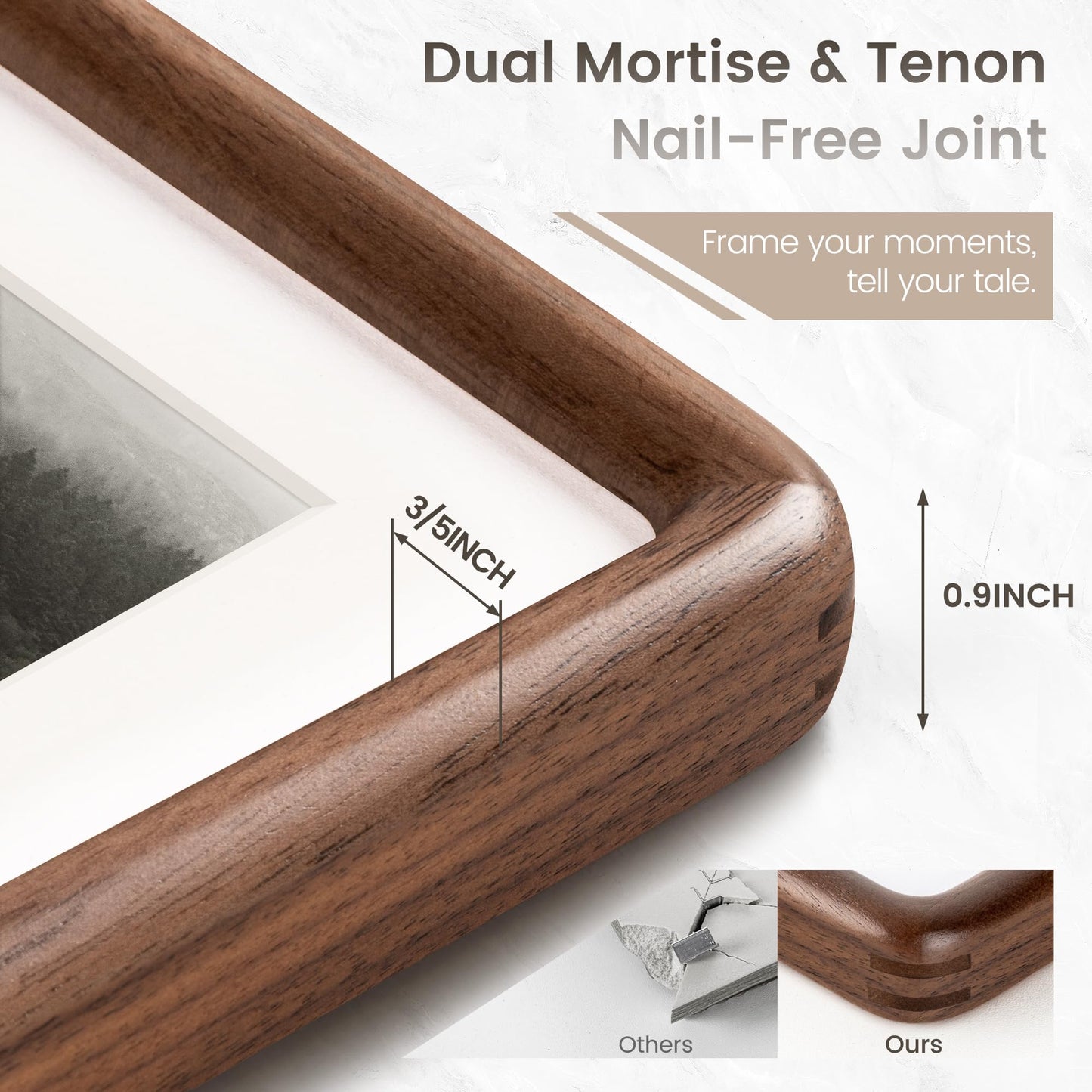 FLYJOE 8x10 Picture Frame Set of 2, Natural Solid Walnut Wood Photo Frame with Tempered Glass, Handcrafted Rounded Corner 8 x 10 Wooden Frame Matted to 5x7 Photo, Wall or Tabletop Display