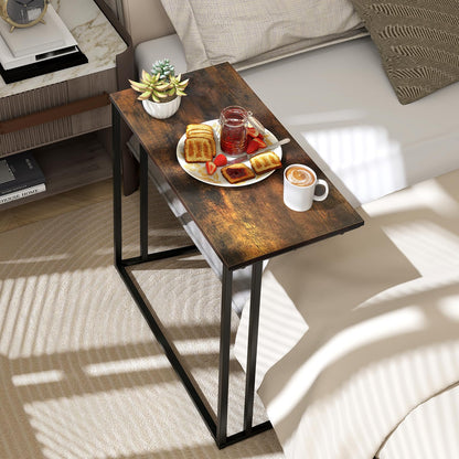 CAMOAT C-Shaped Side Table, Modern End Table with Metal Frame, Space Saving Design for Living Room，Large Surface Couch Table for Bedroom, and Home Office，24 x 12 x 24 inches (Brown)