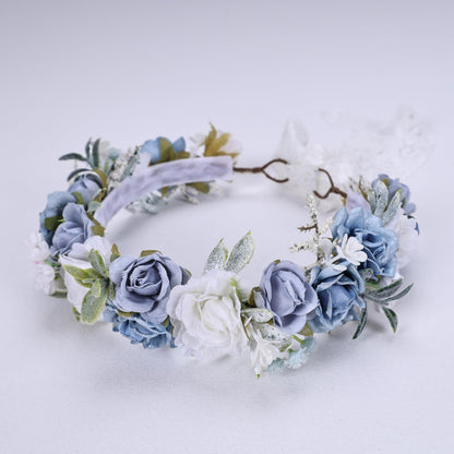PoshMyra Dusty Blue Flower Crown for Girls Birthday Party Floral Headband Photo Prop