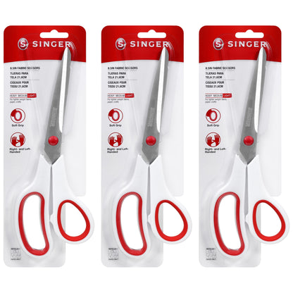SINGER 00445 8-1/2-Inch, 3-Pack Fabric Scissors with Comfort Grip, Red & White