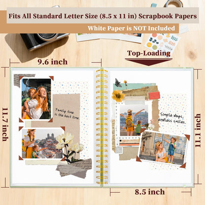 Hiwhy 8.5x11 Inch Scrapbook Photo Album, Linen Cover DIY Scrapbooks with 30 Sheets Plastic Sleeves 60 Pages Memory Book for Wedding Birthday Baby Travel (GrassGreen)