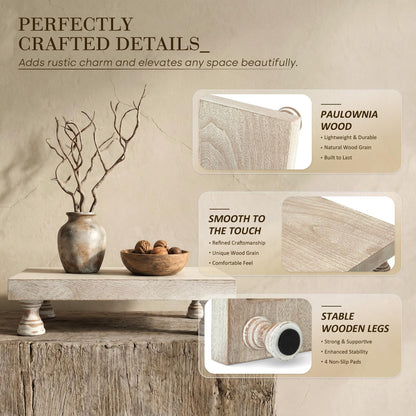 Wood Display Risers for Bathroom Vanity and Kitchen Decor, Natural Wood