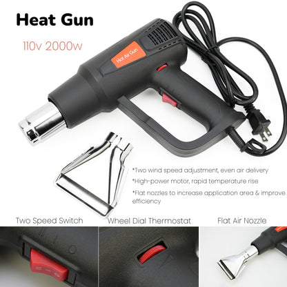 Vinyl Wrap Tool Kit with Heat Gun - 2000W Variable Hot Air Gun & Car Window Tint Kit - Includes Felt Squeegee, Magnets, Tool Pouch, Knife & Gloves for Auto Film, PPF, Decal, Wallpaper Installation