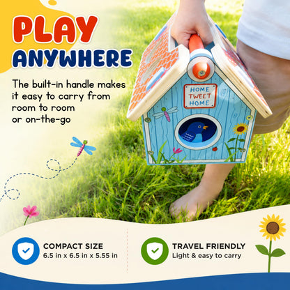 Jack Rabbit Creations Wooden Bird House Shape Sorter – Built-in Handle, Removable Roof – Non-Toxic, Certified Wood – Fine Motor Toddler Toy, Birthday Gift, Ages 18+ Months