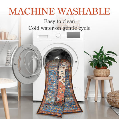 Lahome Boho Runner Rugs for Hallway 2x10 Extra Long Washable Non-Slip Hallway Rug Runner Low-Pile Stair Kitchen Carpet Oriental Throw Carpet for Entrance Bathroom Living Room Mat Foyer Adelyn