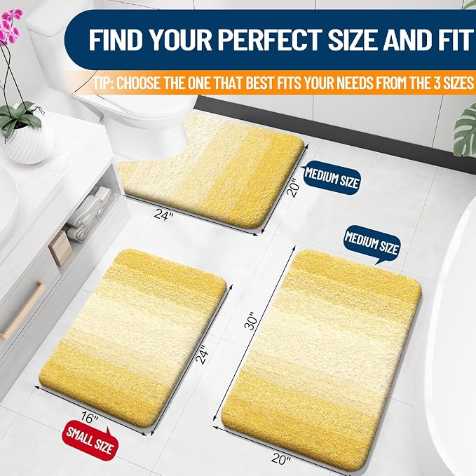 OLANLY Large Bathroom Rugs Mat 44x32, Extra Soft Absorbent Microfiber Bath Rugs, Rubber Backing, Quick Dry, Machine Washable Bath Mat for Bathroom Floor, Tub and Shower, Home Decor Accessories, Yellow