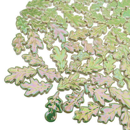 1.1lb Wavy Leaf Ceramic Mosaic Tiles, 5 Size (1.06-1.57") Random Making Creative Mosaic Pieces for DIY Mosaic Craft Supplies, Home, Outdoor Decor (Iridescent Light Green)