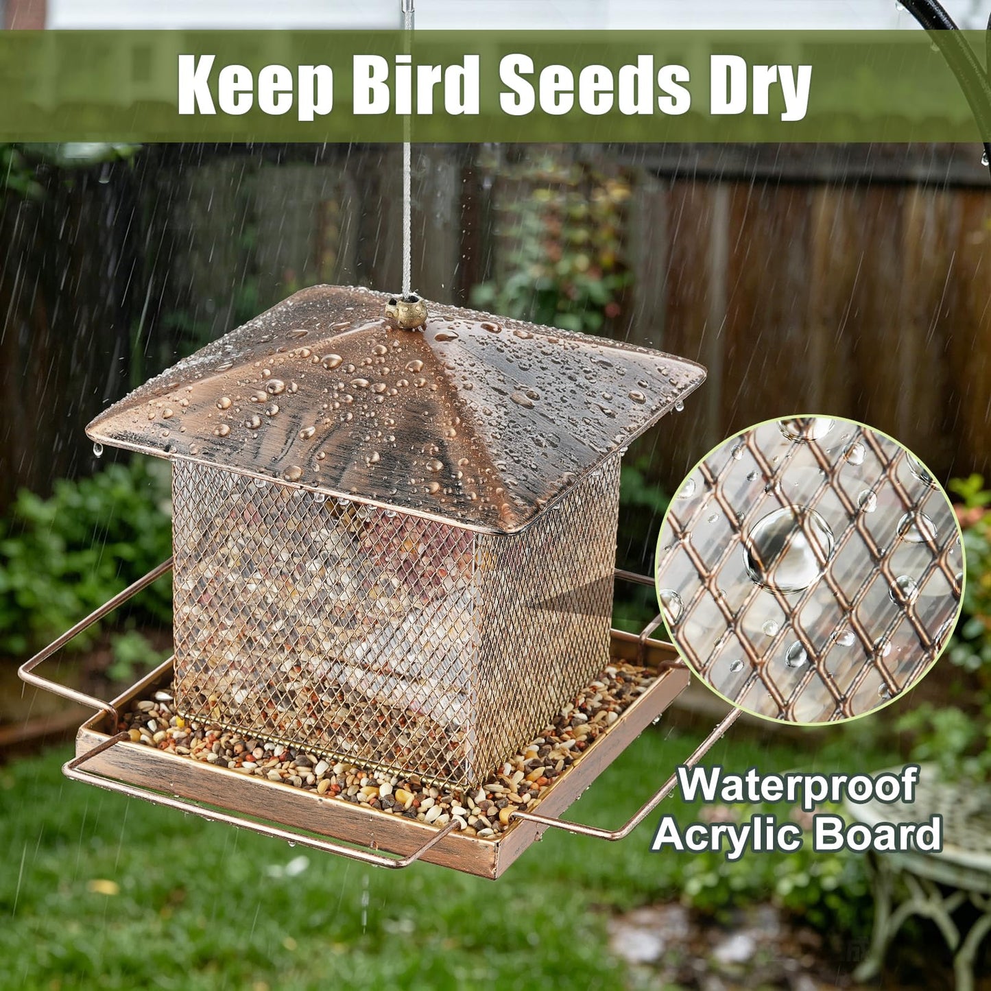 IWNTWY Bird Feeder, Heavy Duty Metal Bird Feeders for Outdoor Hanging, Waterproof Wild Birdfeeder for Garden Yard Outside Backyard, 3.5LB Large Capacity