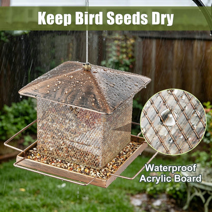 IWNTWY Bird Feeder, Heavy Duty Metal Bird Feeders for Outdoor Hanging, Waterproof Wild Birdfeeder for Garden Yard Outside Backyard, 3.5LB Large Capacity