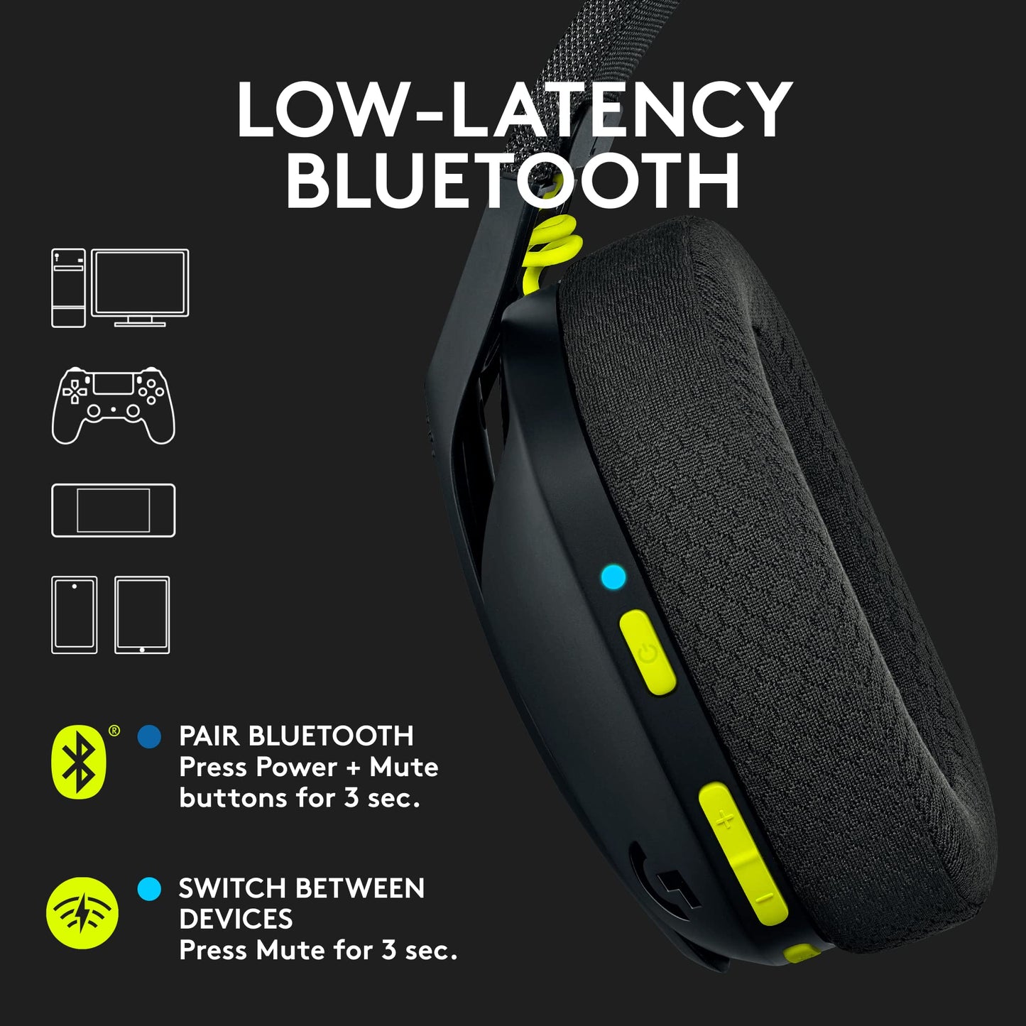Logitech G435 LIGHTSPEED and Bluetooth Wireless Gaming Headset - Lightweight over-ear headphones, built-in mics, 18h battery, compatible with Dolby Atmos, PC, Mobile - Black