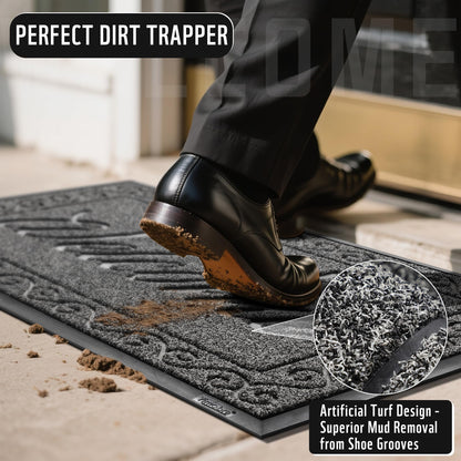 Yimobra Welcome Mat, Heavy Duty Sturdy Door Mats for Home Entrance Outdoor Indoor, Front Doormat for Outside Patio Floor Entry Porch Garage Office, Waterproof, Low Profile, 29.5x17, Black Grey