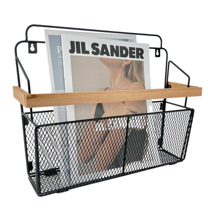 Pubgeer Wall Mounted Magazine Holder, Wooden-Trim Wall File Organizer, Hanging Magazine Rack, File Organizer for Entryway Living Room Kids’ room and Office, Hanging Mail Organizer