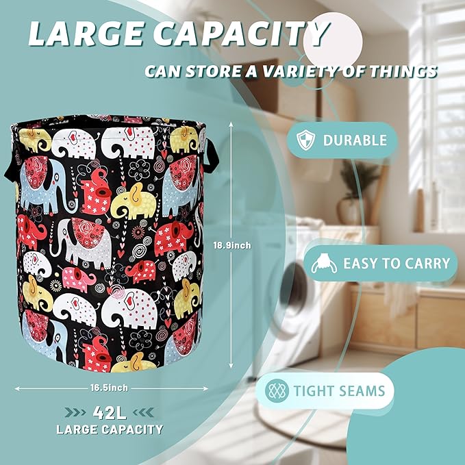 Colorful Elephant Laundry Basket Foldable