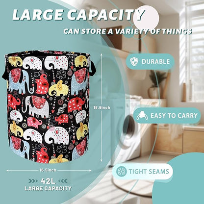 Colorful Elephant Laundry Basket Foldable