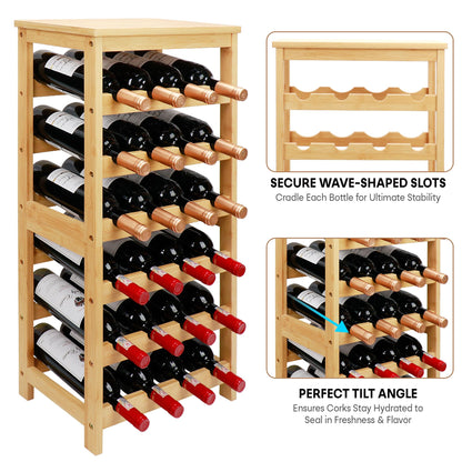 Thalomely Wine Rack Free Standing Floor, 6-Tier 24 Bottles Display Wine Storage Shelves with Table Top, Easy-Assembly Freestanding Bamboo Wine Racks for Kitchen Dining Room Bar, Natural