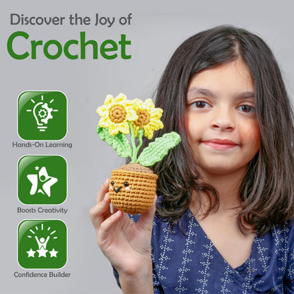A-URA Learn to Crochet Kit for Beginners Kids and Adults, Premium Pattern Sunflower Beginner Crochet Kits with Easy Tube Yarn & Step-by-Step Video Tutorials