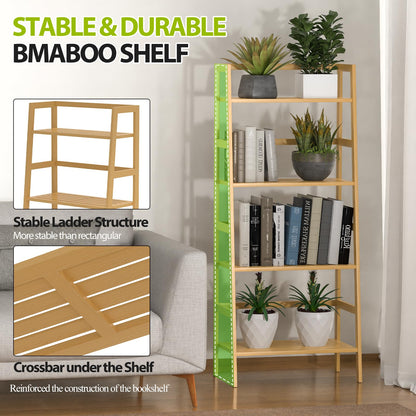 Thalomely Bamboo Bookshelf, 4-Tier Ladder Shelf Freestanding Space Saver Open Bookcase Book Shelf, Bamboo Storage Shelving Unit Flower Plant Stand for Living Room, Bathroom, Home Office, Natural