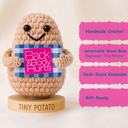 Back and Body Hurts Positive Crochet Potato - Funny Gag Gifts for Women Men Coworkers - Handmade Desk Buddy & Office Gift - Funny Birthday, Get Well and Goodbye Gifts for Coworkers, Best Friends
