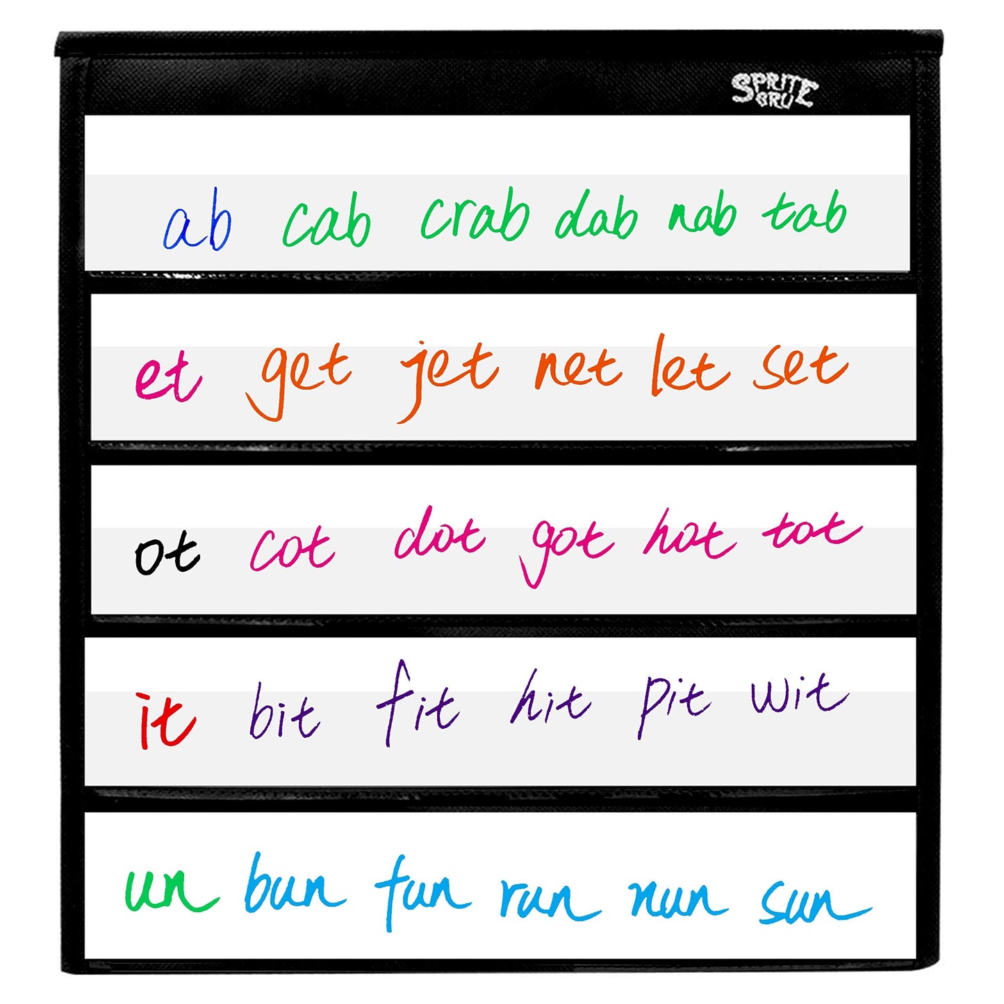 Black Tabletop Desktop Pocket Chart with Bonus 20X Dry Erase Cards. Double Sided and Self-Standing (13” X 12”)