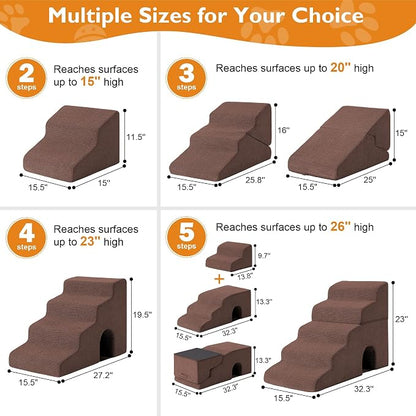 Dog Stairs for Small Dogs 11.5’’ H, 2-Step Dog Steps for Bed, Pet Stairs and Ramp for Dogs and Cats to Get on Beds, Couch, Non-Slip Balanced Pet Steps with Waterproof Cover, Brown