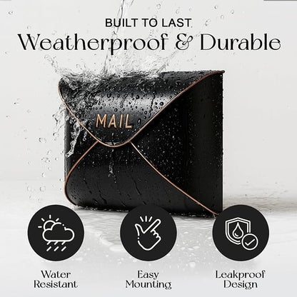 NACH Black Mailbox Wall Mount, 12.5 x 5 x 10 inch Wall Mount Mailboxes for Outside, Waterproof Mailboxes for Outside - Envelope Mailbox