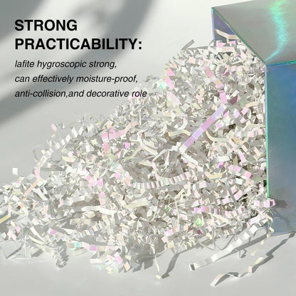 Corlcol 1LB Iridescent Crinkle Cut Paper Shred Filler for Gift Box Bag and Basket On Holidays(Diamond White)