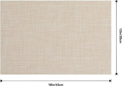 Leetaltree Beige Placemats Set of 16 - Heat Resistant Non-Slip Place mats for Dining Table, Washable Durable PVC Vinyl Woven Table Mats(Beige, 16)