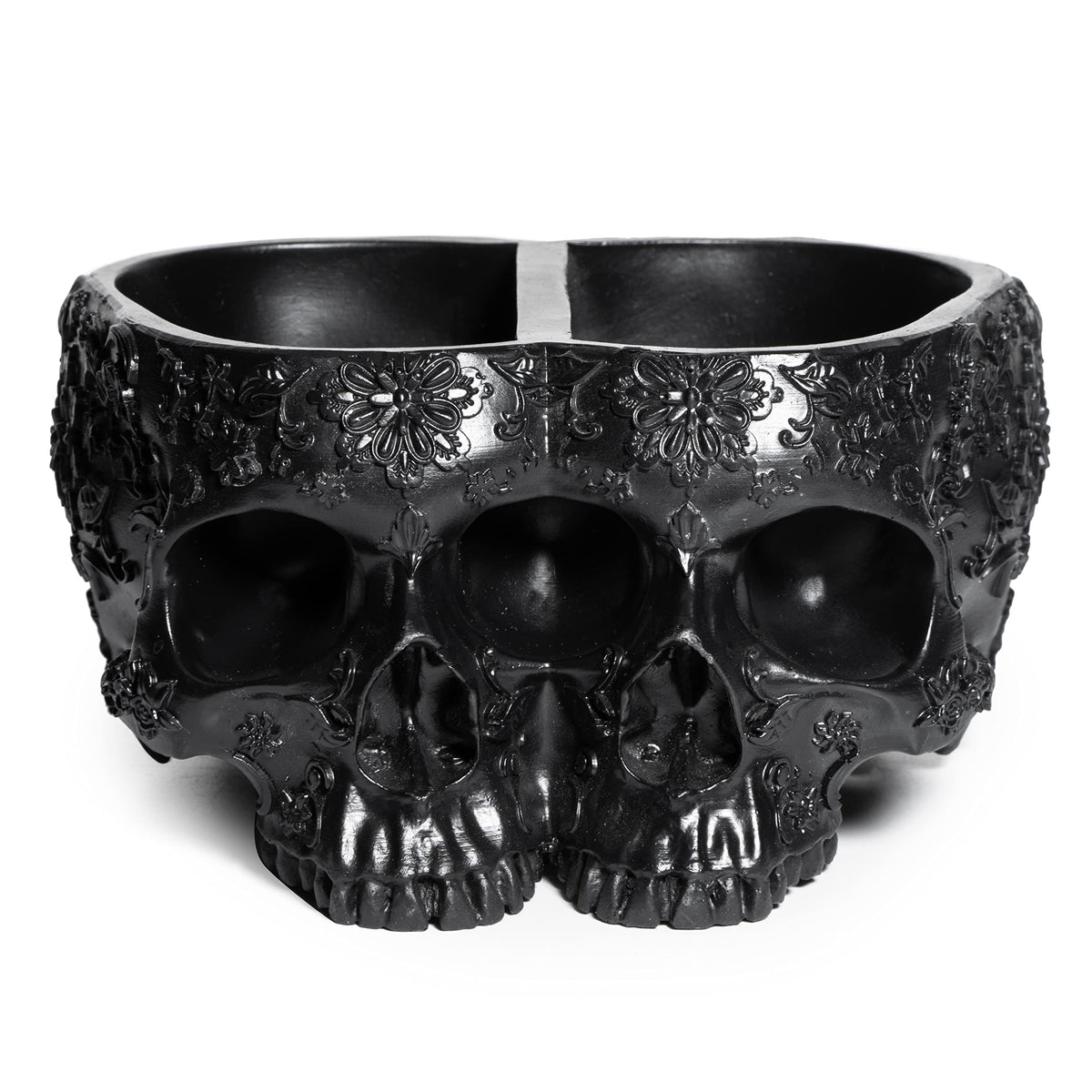Spooky Double Head Skull Planter Pots 4" H Polyresin Skulls Succulents Outdoor & Indoor Plants & Flowers - Serving Bowl, Skeleton Home Black Goth Décor