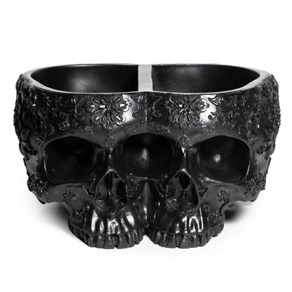 Spooky Double Head Skull Planter Pots 4" H Polyresin Skulls Succulents Outdoor & Indoor Plants & Flowers - Serving Bowl, Skeleton Home Black Goth Décor