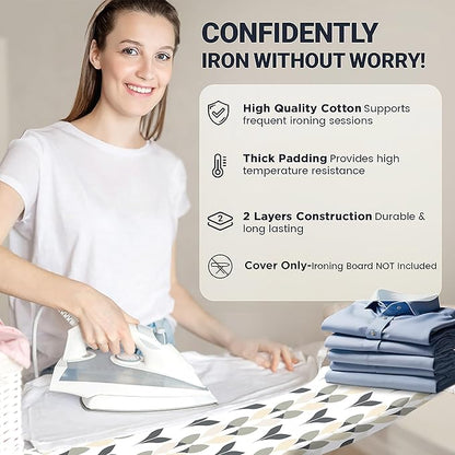 Ironing Board Cover and Pad 18"x49" Extra Thick Natural Cotton, Scorch and