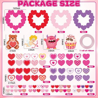 Lonfliness 24 Sets Valentines Wreath Craft for Kids DlY Hanging Decor Valentine's Day Heart Paper Wreath Craft Ornament with Heart Stickers Valentines Party Supplies for School Classroom Activities