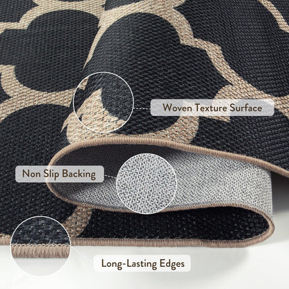 Lahome Moroccan Outdoor Rug 5x7, Easy Jute Black Washable Rugs for Patio Living Room, Geometric Trellis Woven Area Rug Non Slip for Backyard, Thin Non Shedding Farmhouse Carpet for Bedroom