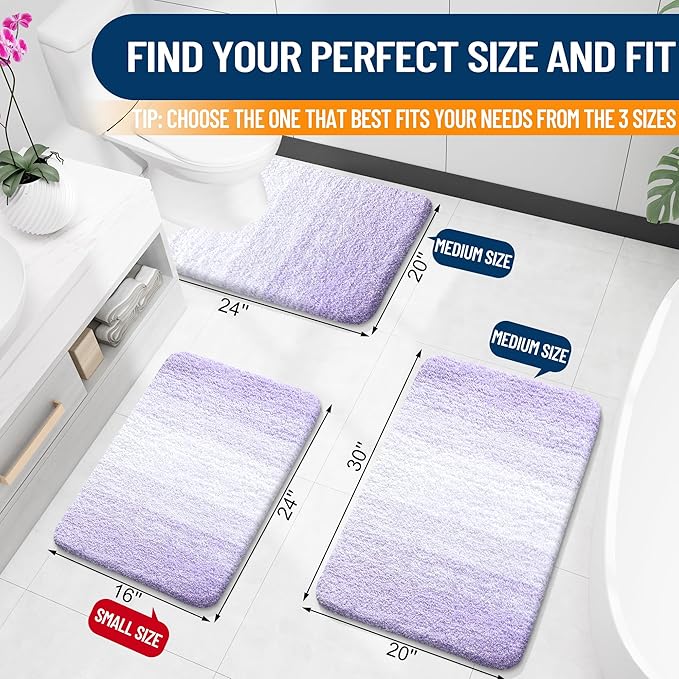 OLANLY Luxury Toilet Rugs U-Shaped 24x20, Extra Soft and Absorbent Microfiber Bathroom Rugs, Non-Slip Plush Shaggy Bath Mat, Machine Wash Dry, Contour Bathroom Mats for Toilet Base, Light Purple
