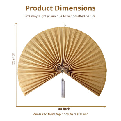 ChumDecor Fan Wall Decor, Japanese Giant Fan, Large Bamboo Fan Wall Art for Boho Hanging Headboard, Decorative Folding Fans for Over Bed, Asia Trending (Ivory 40inch)