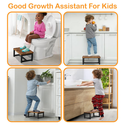 Wooden Step Stools with Anti Slip Pat for Adult, Heavy Duty Bedside Foot Stools with 400-LBS Capacity for High Beds, 7" Tall Bed Steps for Bedroom Kitchen Bathroom, Rustic Brown