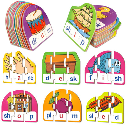 Kasfalci CVCC & CCVC Puzzle Cards for Kids - Word & Phonics Games, Speech Therapy Toys for Toddlers, 4 Alphabet Letter Word Puzzles, Learning Spelling Games