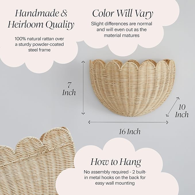 BEBE BASK Scalloped Wicker Wall Basket