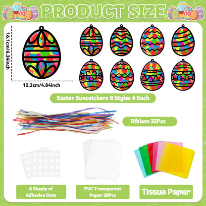 Lonfliness 32 Sets Easter Suncatchers Craft Kit DIY Egg Window Stained Glass Effect Paper Basket Style Home School Classroom Decorations Spring Art Craft Creative Games Activity Project Gift Favor