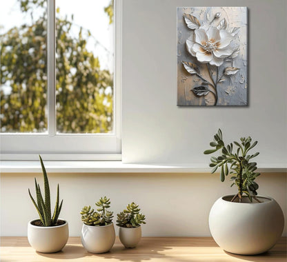 Elegant White Flower Canvas Wall Art Modern Abstract Floral Wall Decor Picture Blooming Flower Poster Print for Office Living Room Bedroom Bathroom Home Decoration 12x16in