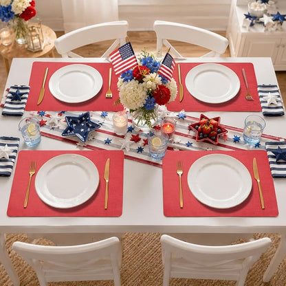 Maxpearl Red Placemats Set of 6, Faux Leather Dining Table Mats -Waterproof - Wipe Clean - Heat Resistant - Anti Slip, Suitable for Indoor & Outdoor Use, 17''×12''