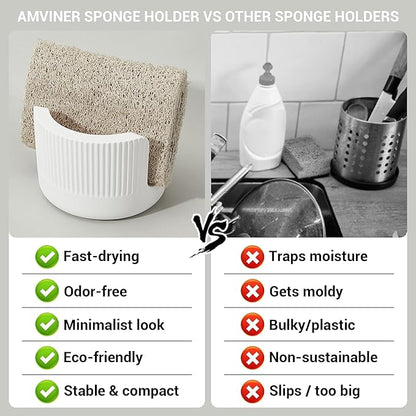 Diatomite Sponge Holder for Kitchen Sink Counter- Quick Drying, Fast Water