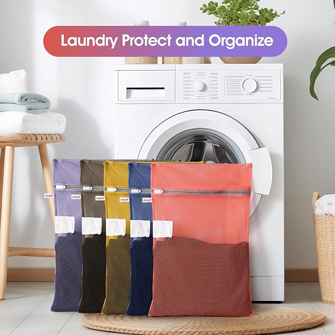 5-Pack Mesh Laundry Bags with ID Label, Sturdy Laundry Bags