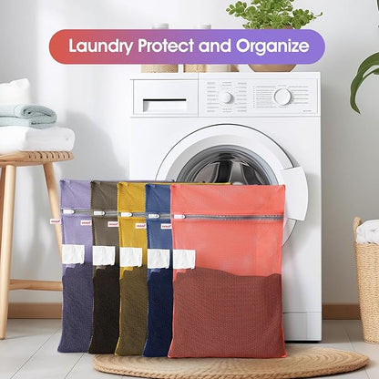 5-Pack Mesh Laundry Bags with ID Label, Sturdy Laundry Bags