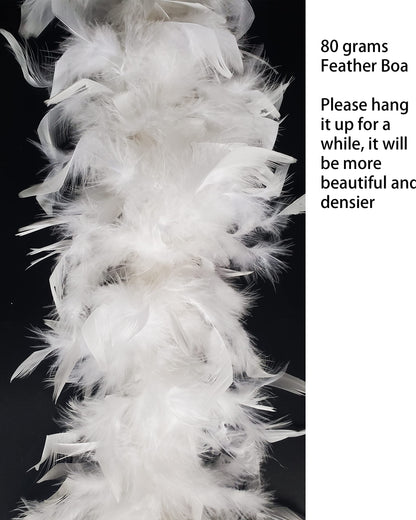 2 Yards 80g Turkey Chandelle Feather Boa for DIY Craft,Party Dancing Dress Up, Halloween Decoration-White