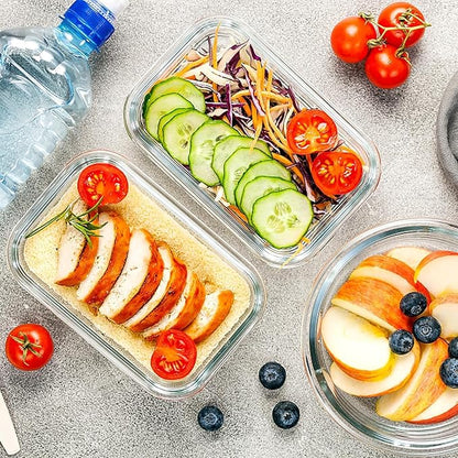 VERONES 10Pack Glass Meal Prep Containers, Airtight Glass Lunch Containers
