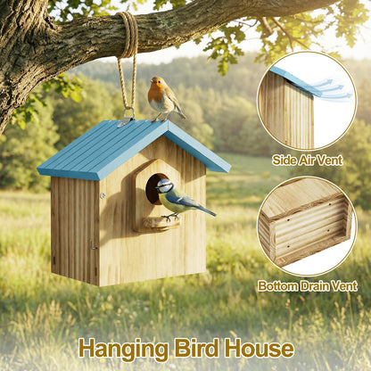 Auslar Bird House for Outside, Wooden Birdhouses for Outdoors, Bluebird House for Outside Clearance, Hanging Bird Houses for Cardinals Finch Wren Swallow for Garden Viewing