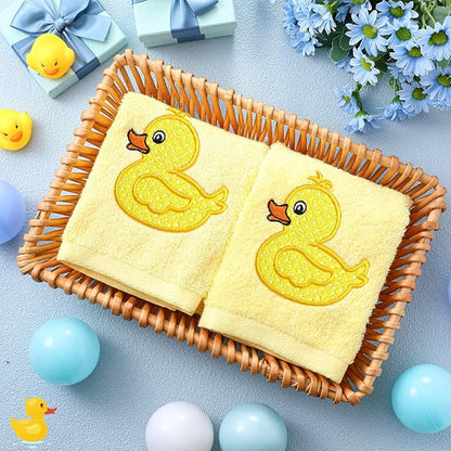 2 Pcs Rubber Ducky Hand Towels Yellow Bathroom Decor 14x29 Inch Embroidered