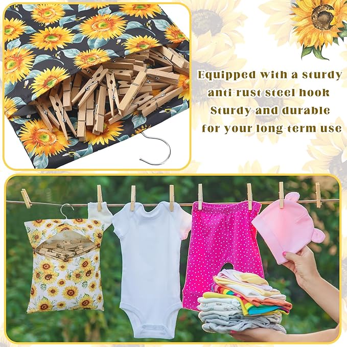 2 Pcs Clothespin Bag with Hanging Hook Waterproof Laundry 13" x 12" Clothes Pin